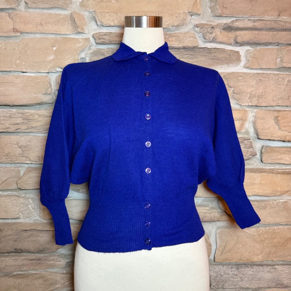 Vintage • Cobalt Blue Button-Front Women's Cardigan Sweater